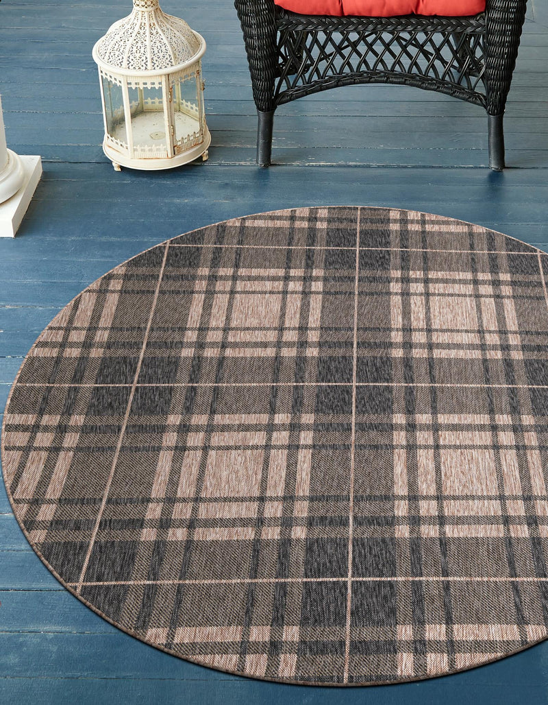 Patio Plaid Collection Area Rug - Terrace Round Black and Brown lifestyle 149