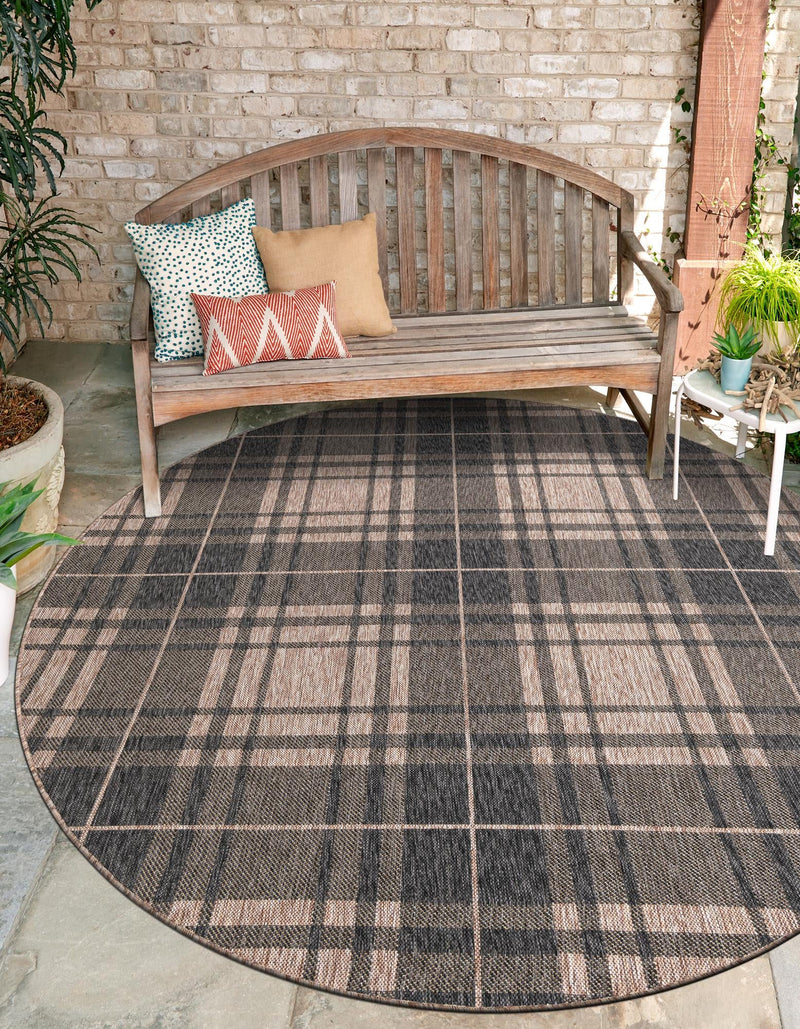 Patio Plaid Collection Area Rug - Terrace Round Black and Brown lifestyle 167