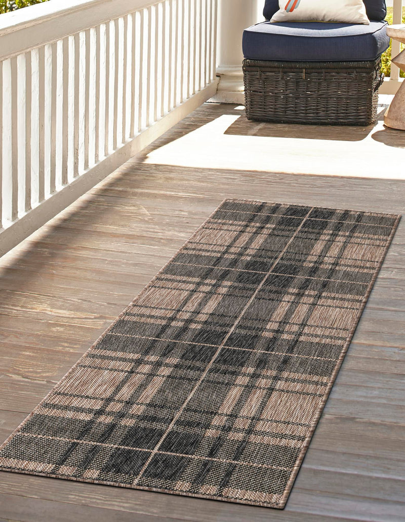 Patio Plaid Collection Area Rug - Terrace Runner Black and Brown lifestyle 114