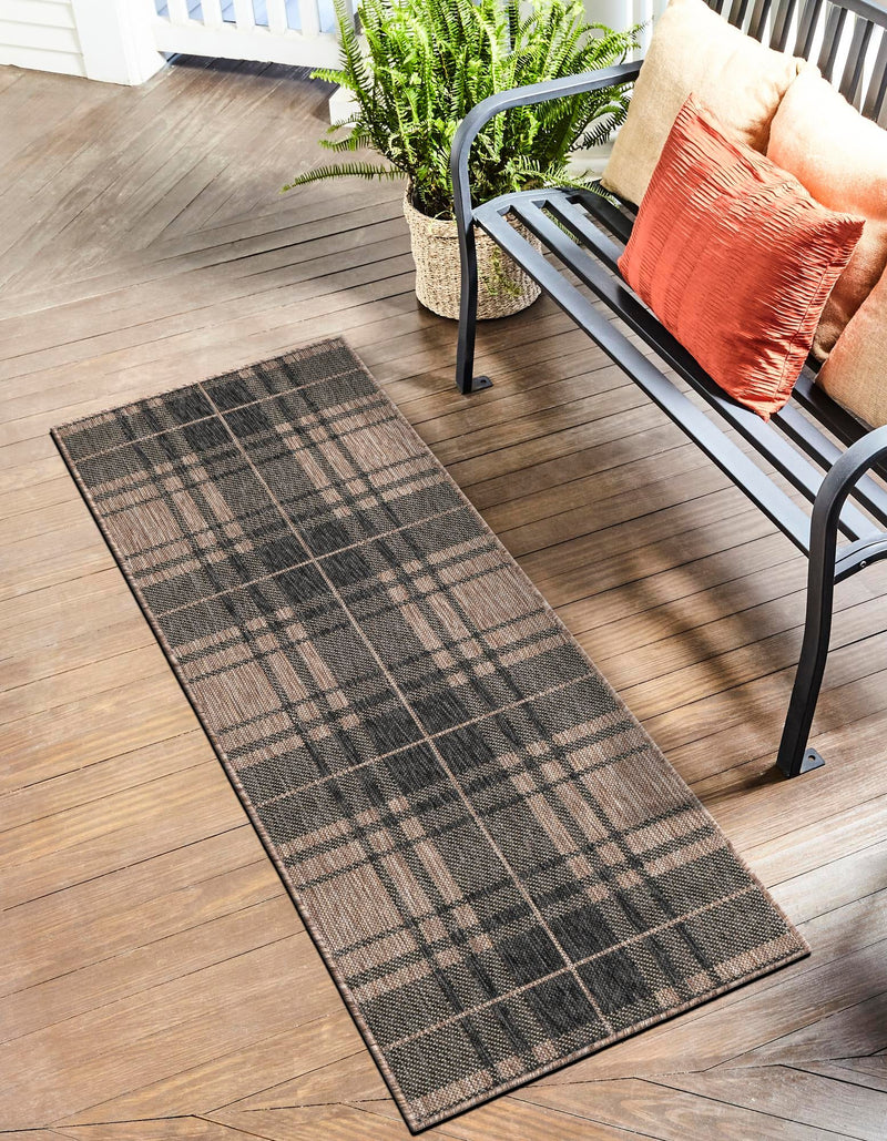 Patio Plaid Collection Area Rug - Terrace Runner Black and Brown lifestyle 150