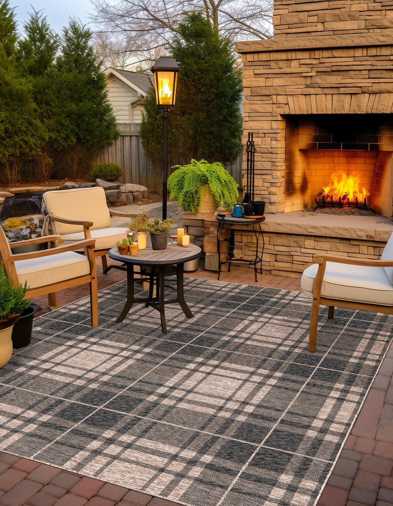 Patio Plaid Collection Area Rug - Terrace Square Black and Brown lifestyle 115