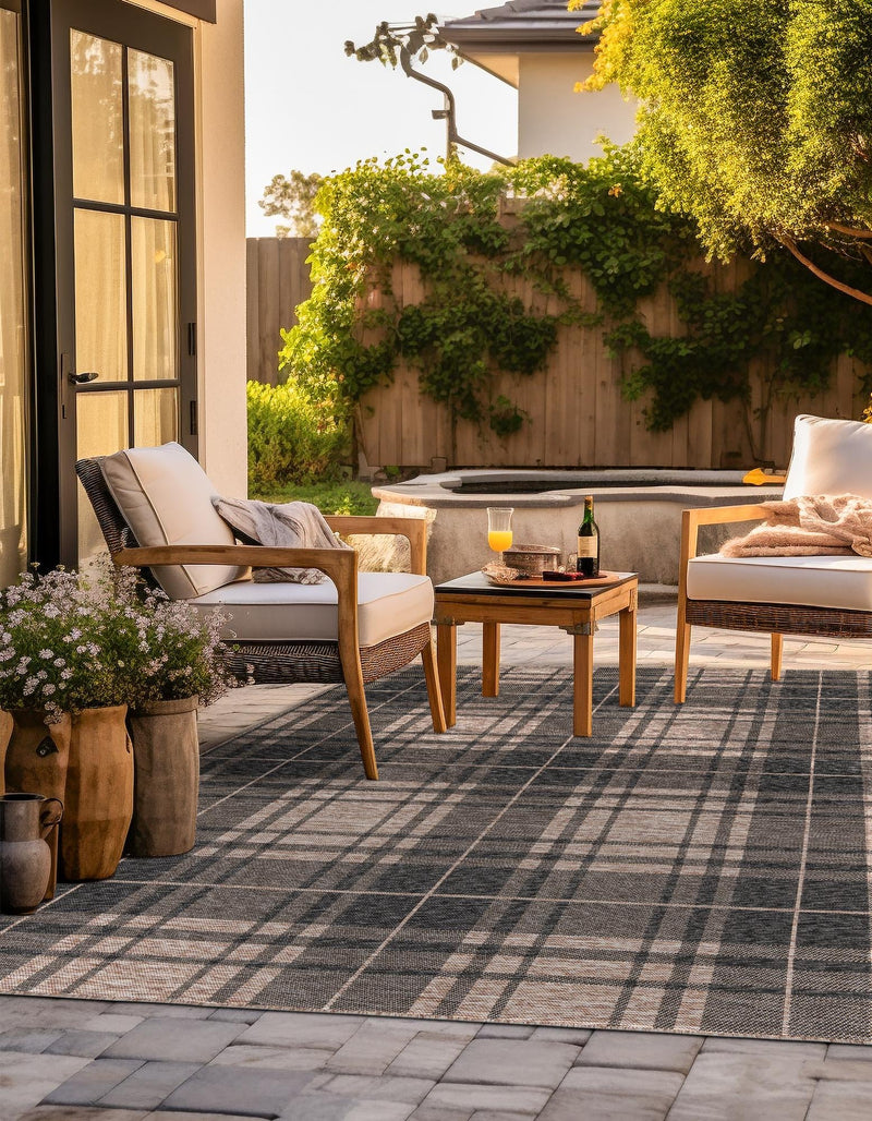 Patio Plaid Collection Area Rug - Terrace Square Black and Brown lifestyle 133