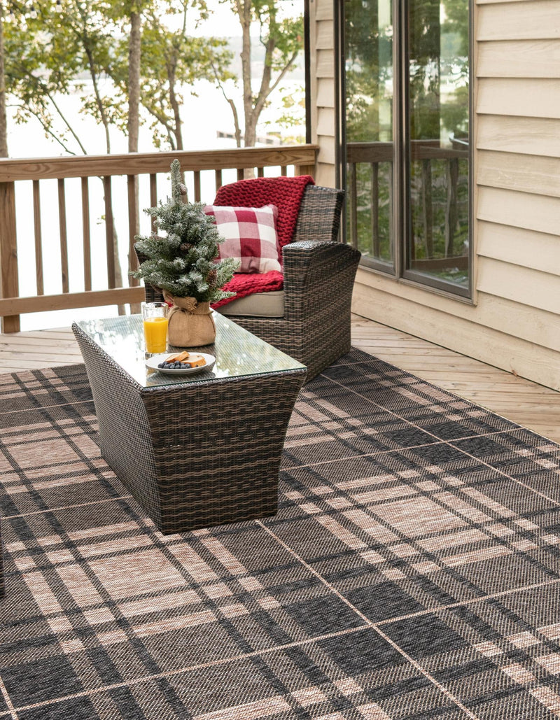 Patio Plaid Collection Area Rug - Terrace Square Black and Brown lifestyle 169
