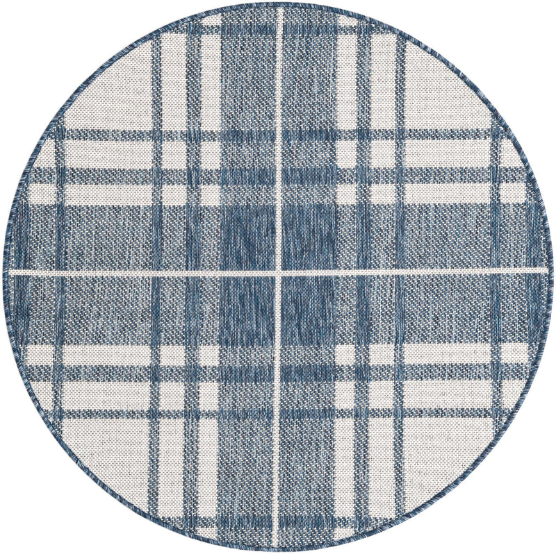Patio Plaid Collection Area Rug - Terrace Round Blue Main