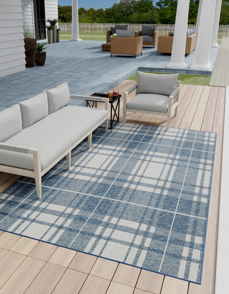 Patio Plaid Collection Area Rug - Terrace Rectangle Blue lifestyle 0