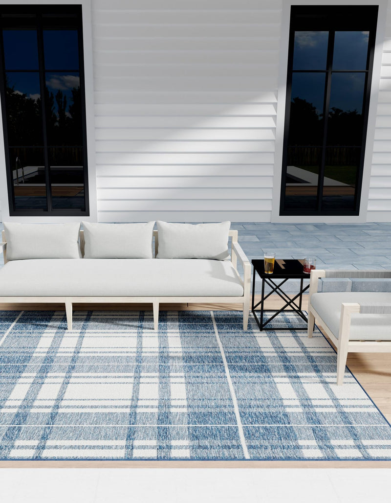 Patio Plaid Collection Area Rug - Terrace Rectangle Blue lifestyle 2