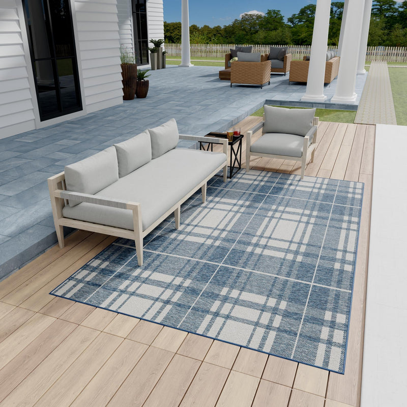 Patio Plaid Collection Area Rug - Terrace Rectangle Blue lifestyle 22