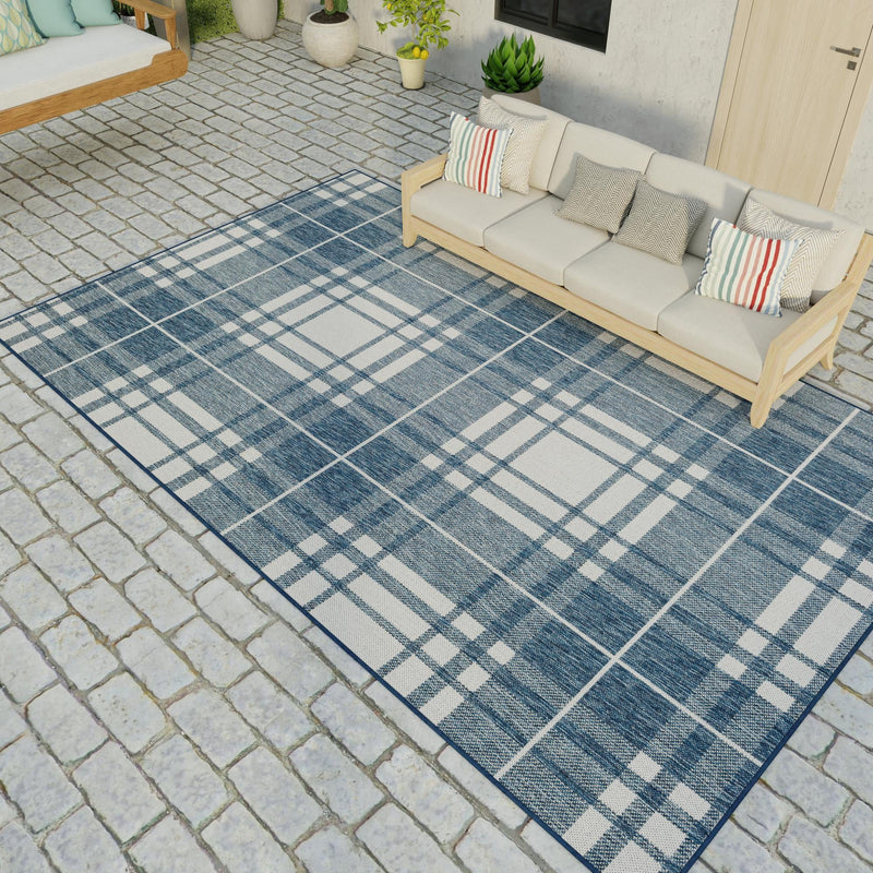 Patio Plaid Collection Area Rug - Terrace Rectangle Blue lifestyle 24