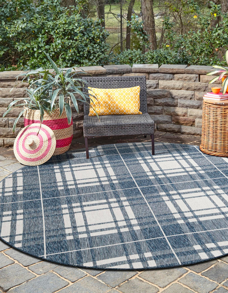 Patio Plaid Collection Area Rug - Terrace Round Blue lifestyle 3