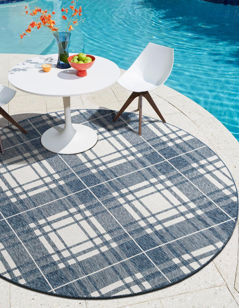 Patio Plaid Collection Area Rug - Terrace Round Blue lifestyle 4