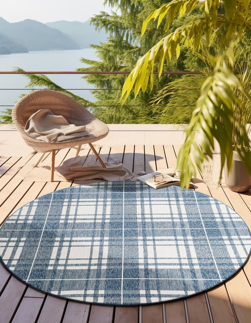 Patio Plaid Collection Area Rug - Terrace Round Blue lifestyle 6