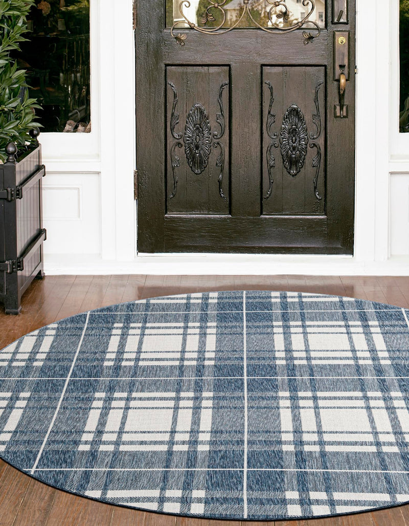 Patio Plaid Collection Area Rug - Terrace Round Blue lifestyle 8