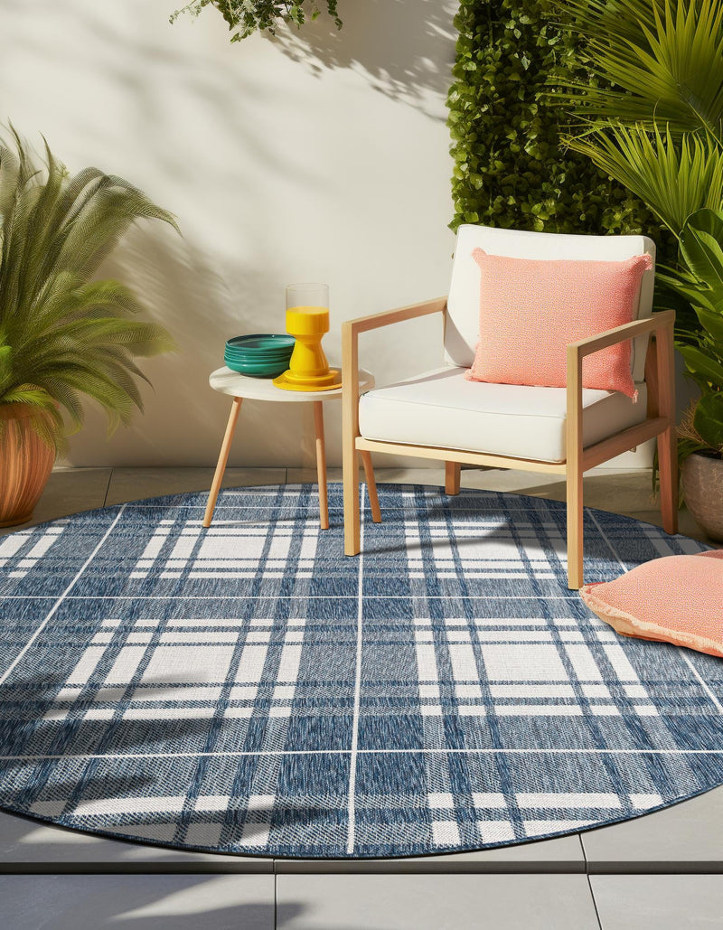 Patio Plaid Collection Area Rug - Terrace Round Blue lifestyle 9