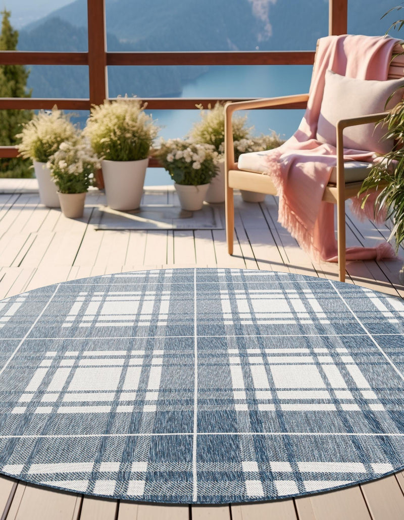Patio Plaid Collection Area Rug - Terrace Round Blue lifestyle 10