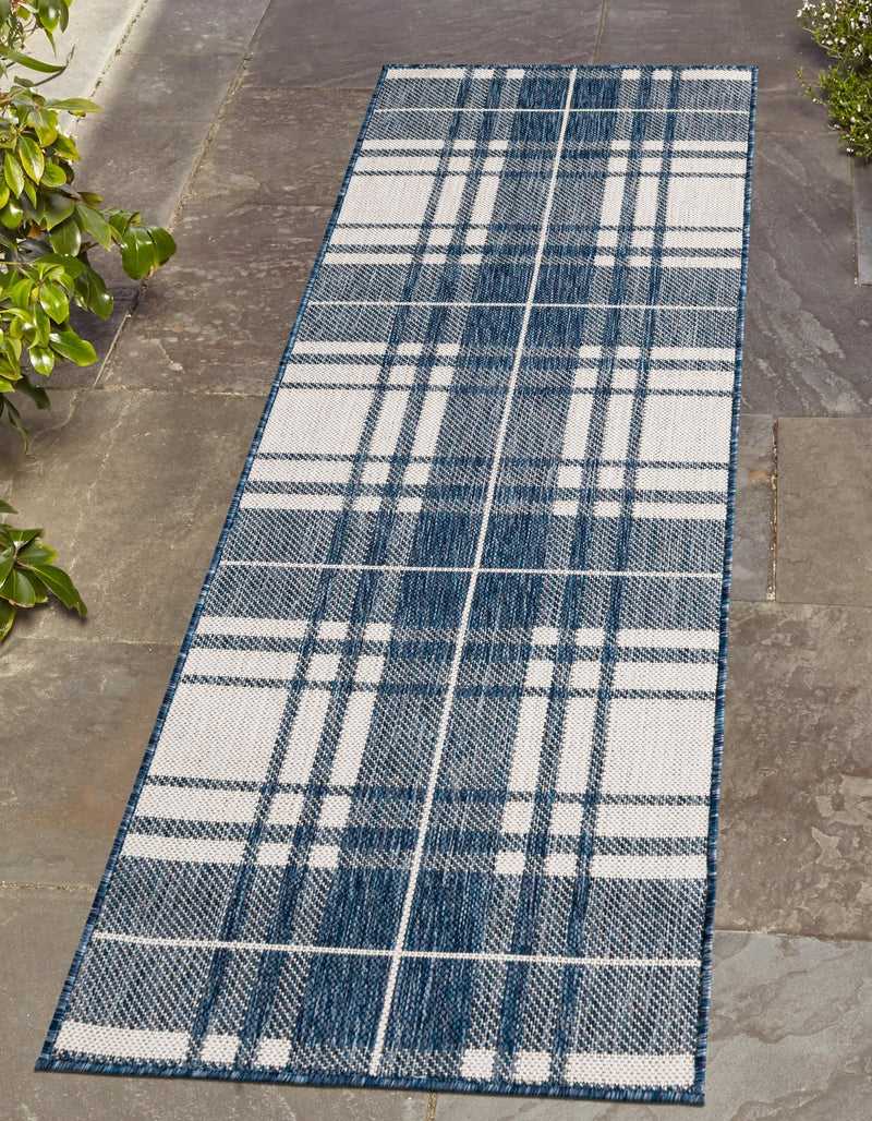 Patio Plaid Collection Area Rug - Terrace Runner Blue lifestyle 0