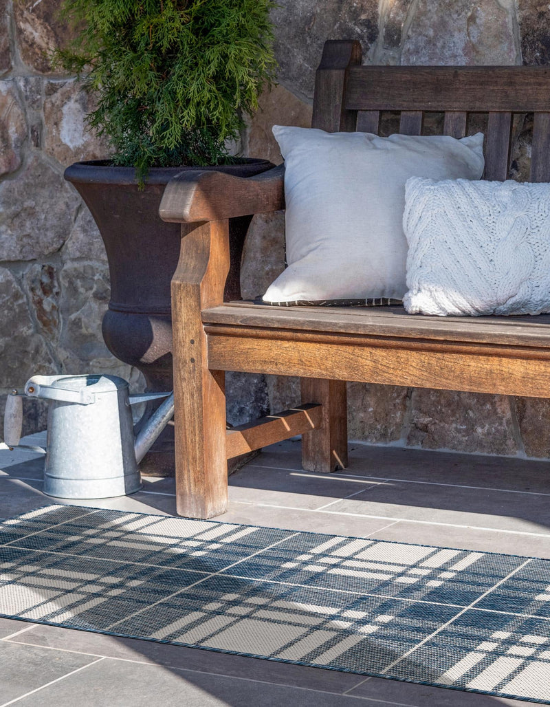 Patio Plaid Collection Area Rug - Terrace Runner Blue lifestyle 2