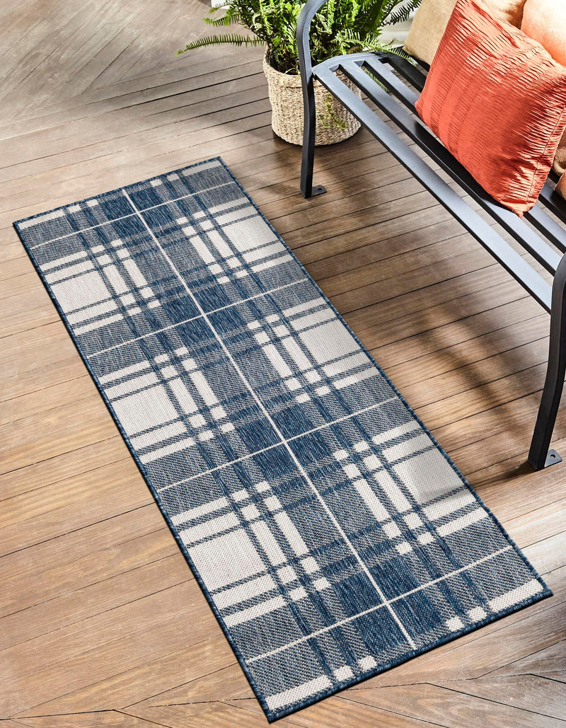 Patio Plaid Collection Area Rug - Terrace Runner Blue lifestyle 3