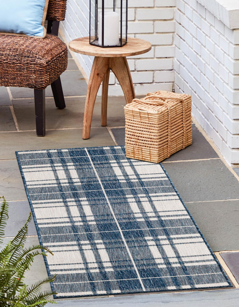 Patio Plaid Collection Area Rug - Terrace Runner Blue lifestyle 4