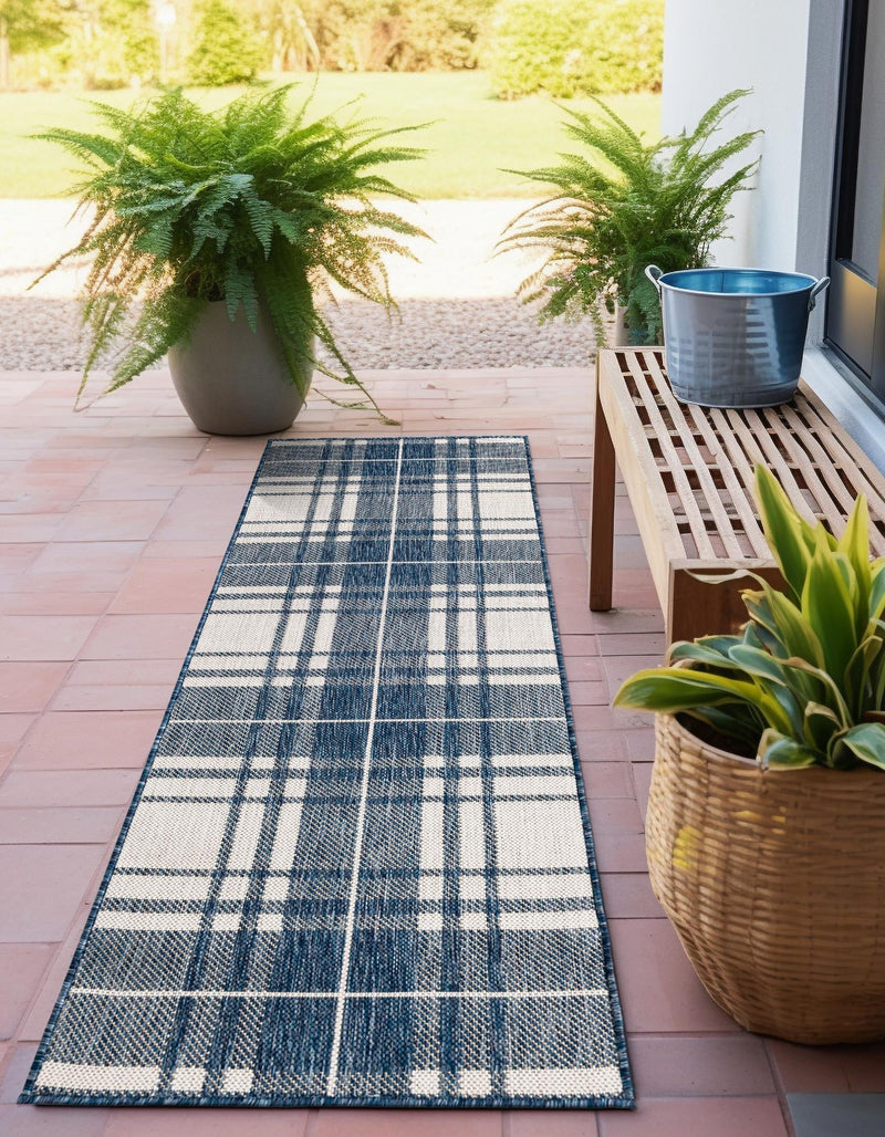 Patio Plaid Collection Area Rug - Terrace Runner Blue lifestyle 5