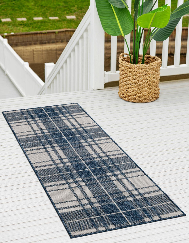 Patio Plaid Collection Area Rug - Terrace Runner Blue lifestyle 6