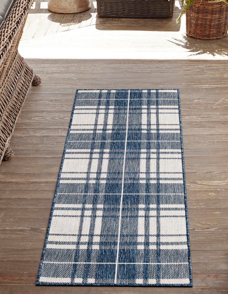 Patio Plaid Collection Area Rug - Terrace Runner Blue lifestyle 8