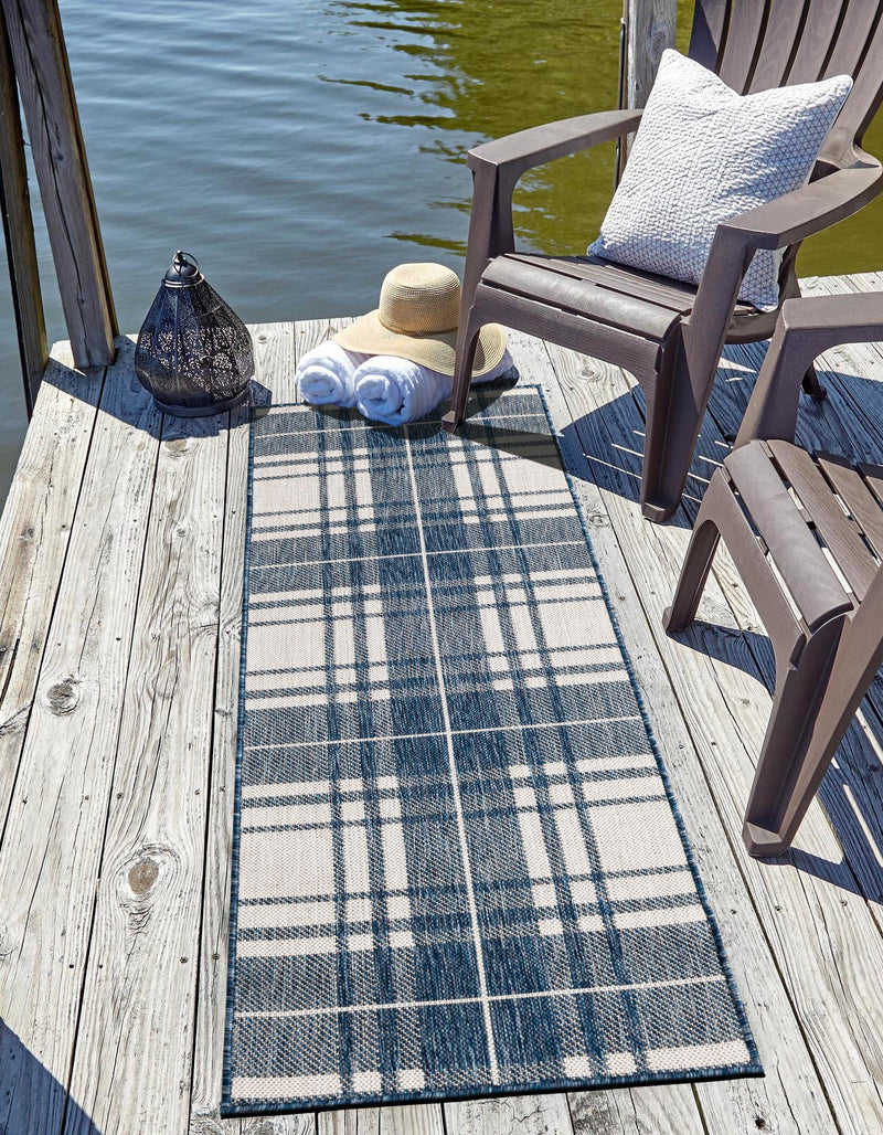 Patio Plaid Collection Area Rug - Terrace Runner Blue lifestyle 9