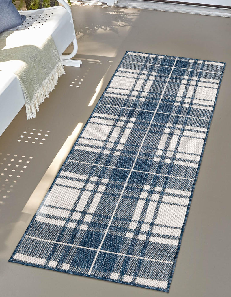 Patio Plaid Collection Area Rug - Terrace Runner Blue lifestyle 10
