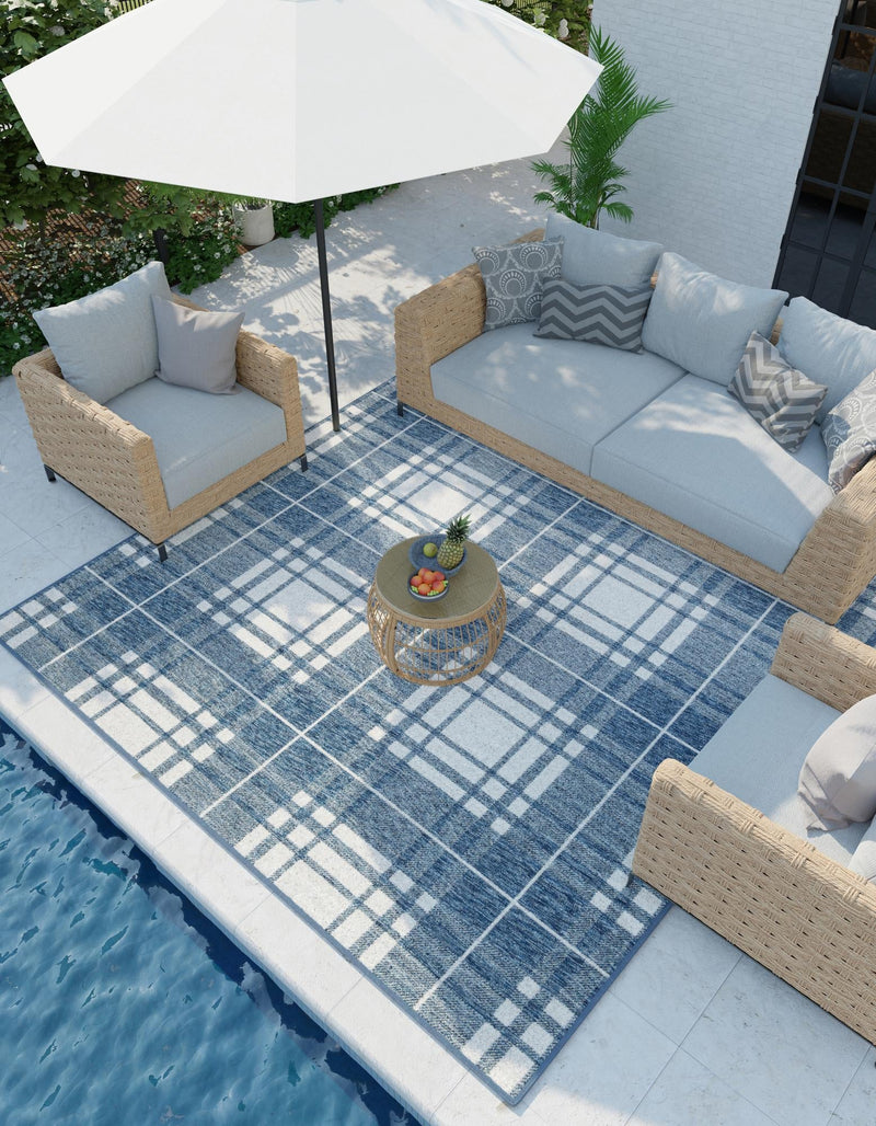 Patio Plaid Collection Area Rug - Terrace Square Blue lifestyle 119