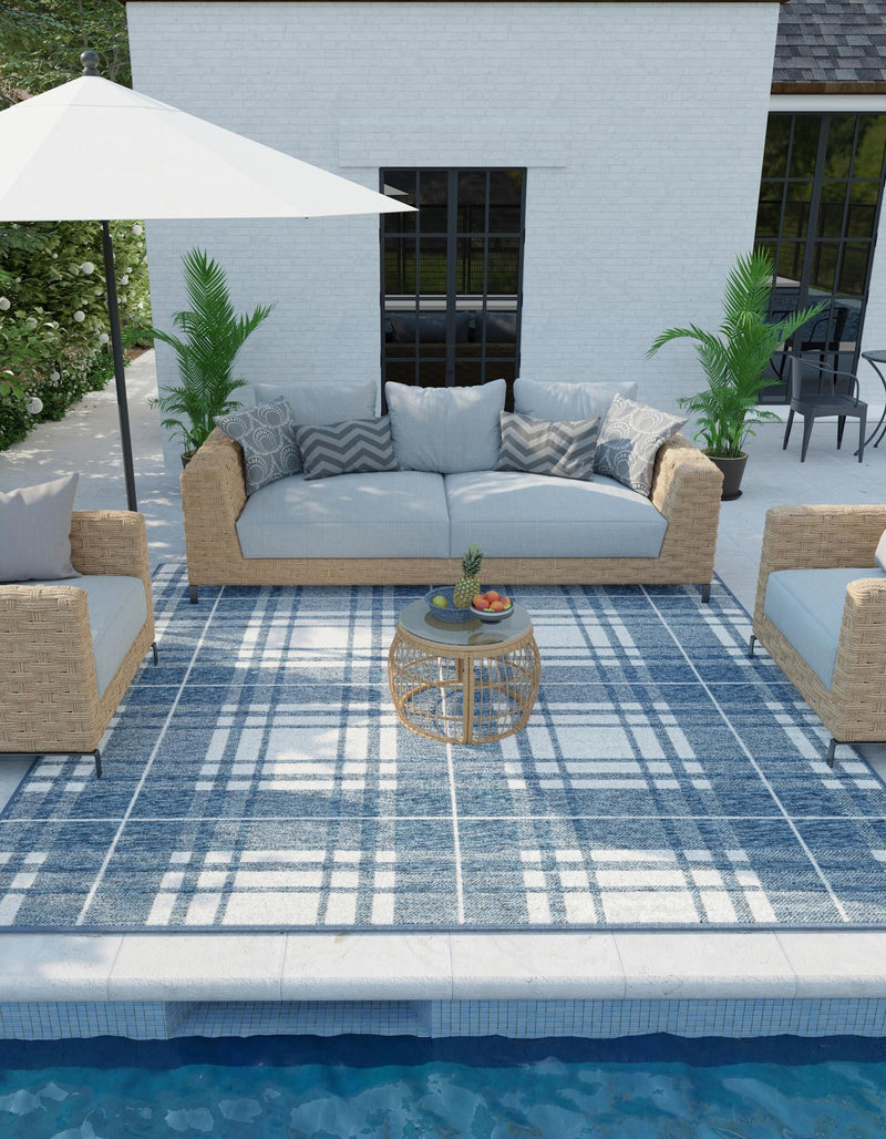 Patio Plaid Collection Area Rug - Terrace Square Blue lifestyle 137