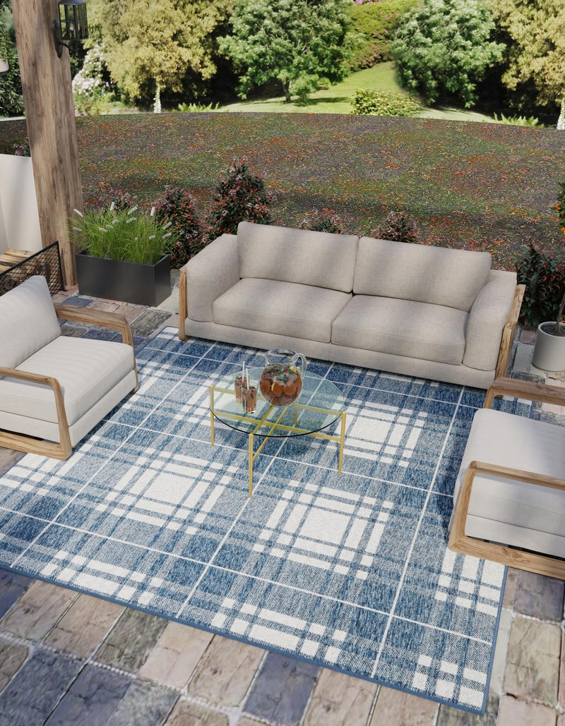 Patio Plaid Collection Area Rug - Terrace Square Blue lifestyle 155