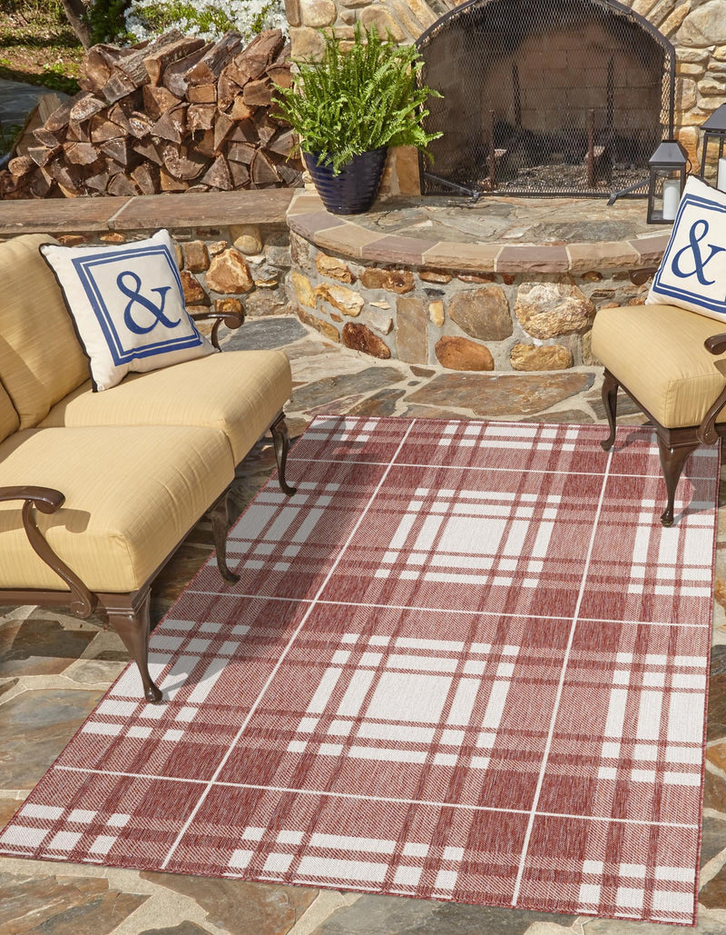 Patio Plaid Collection Area Rug - Terrace Rectangle Red lifestyle 39