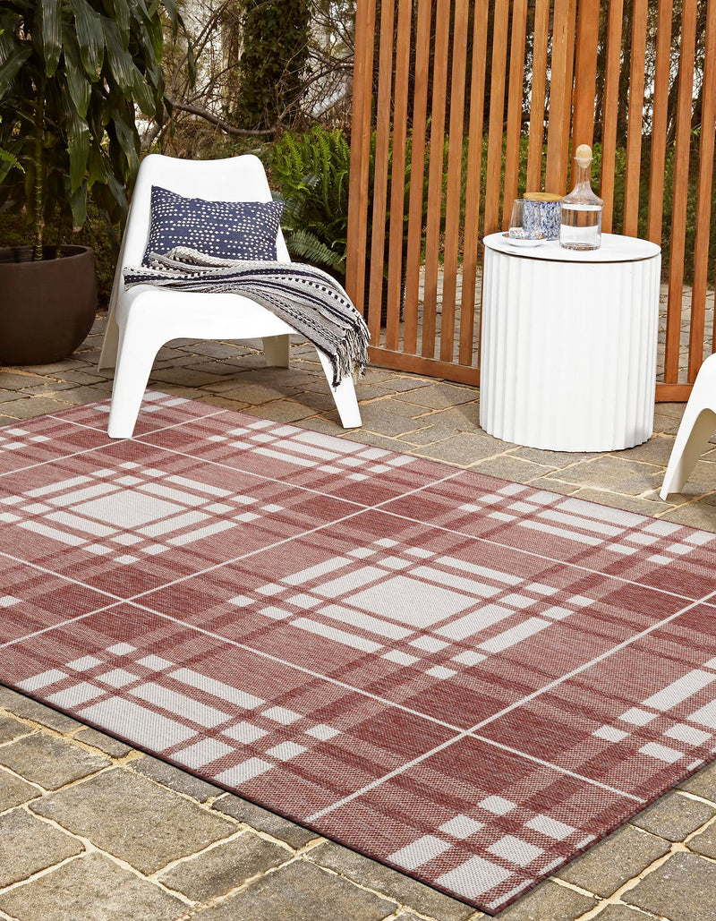 Patio Plaid Collection Area Rug - Terrace Rectangle Red lifestyle 45