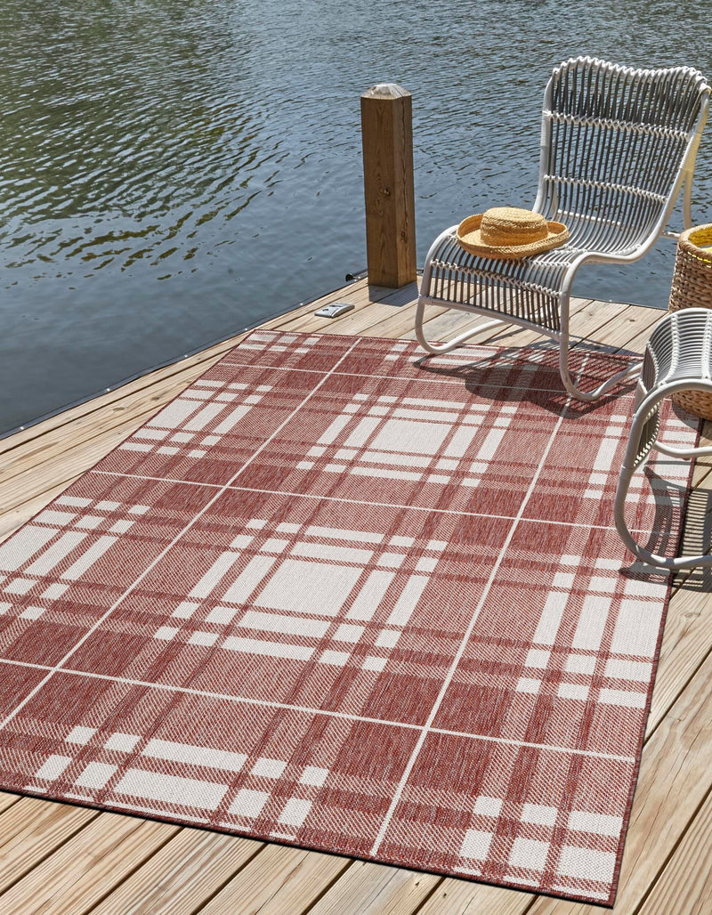 Patio Plaid Collection Area Rug - Terrace Rectangle Red lifestyle 51