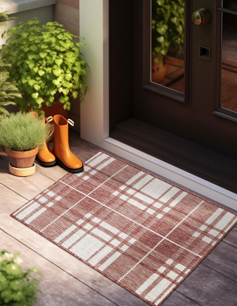 Patio Plaid Collection Area Rug - Terrace Rectangle Red lifestyle 57