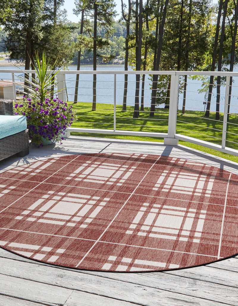 Patio Plaid Collection Area Rug - Terrace Round Red lifestyle 123