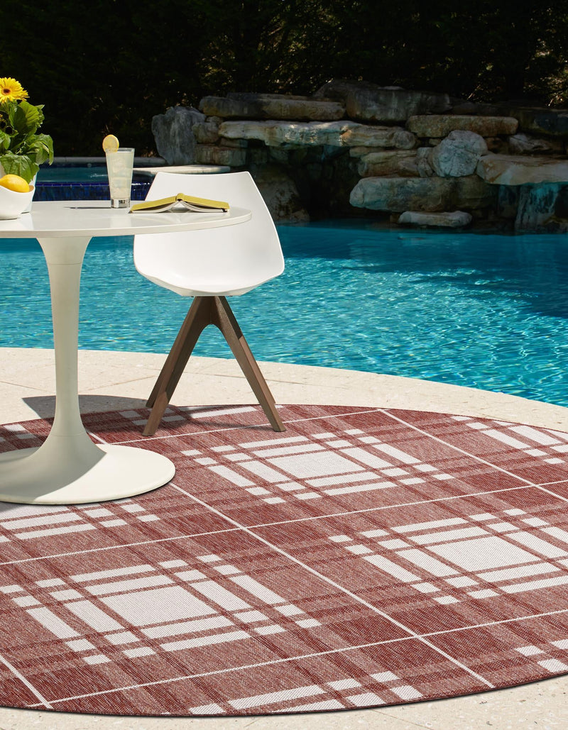 Patio Plaid Collection Area Rug - Terrace Round Red lifestyle 141