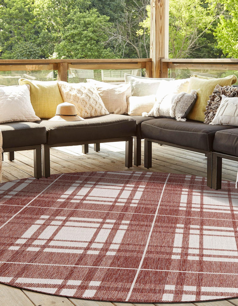 Patio Plaid Collection Area Rug - Terrace Round Red lifestyle 159