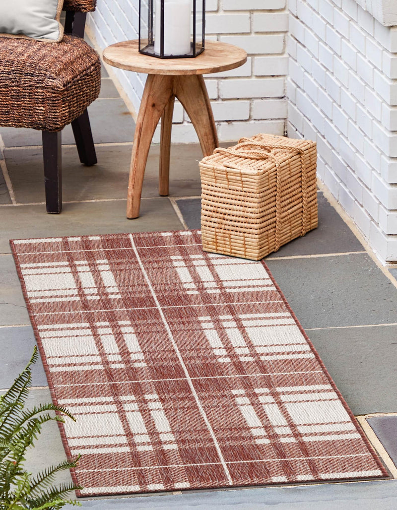 Patio Plaid Collection Area Rug - Terrace Runner Red lifestyle 160