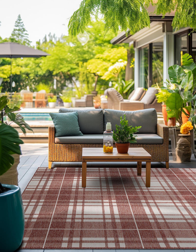 Patio Plaid Collection Area Rug - Terrace Square Red lifestyle 0