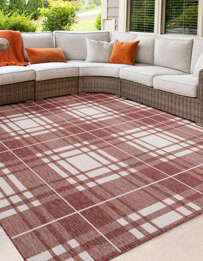 Patio Plaid Collection Area Rug - Terrace Square Red lifestyle 3