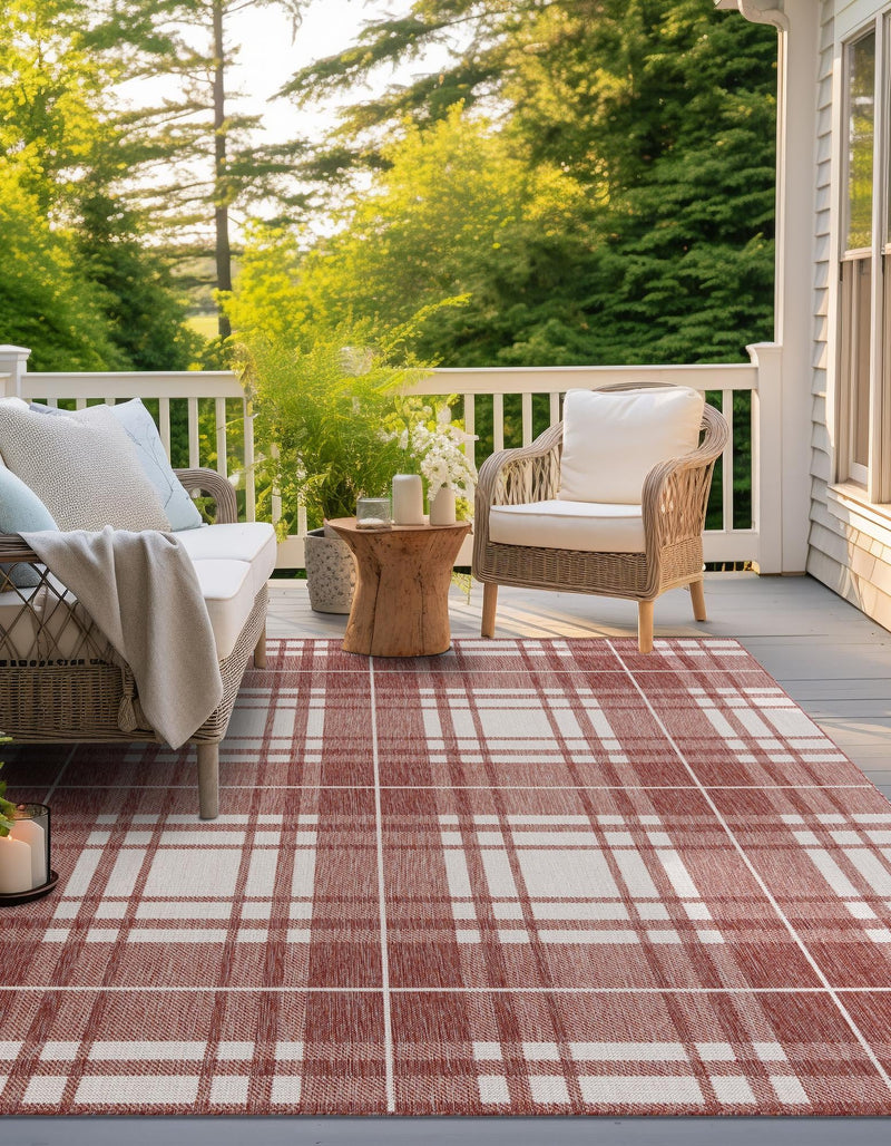 Patio Plaid Collection Area Rug - Terrace Square Red lifestyle 6