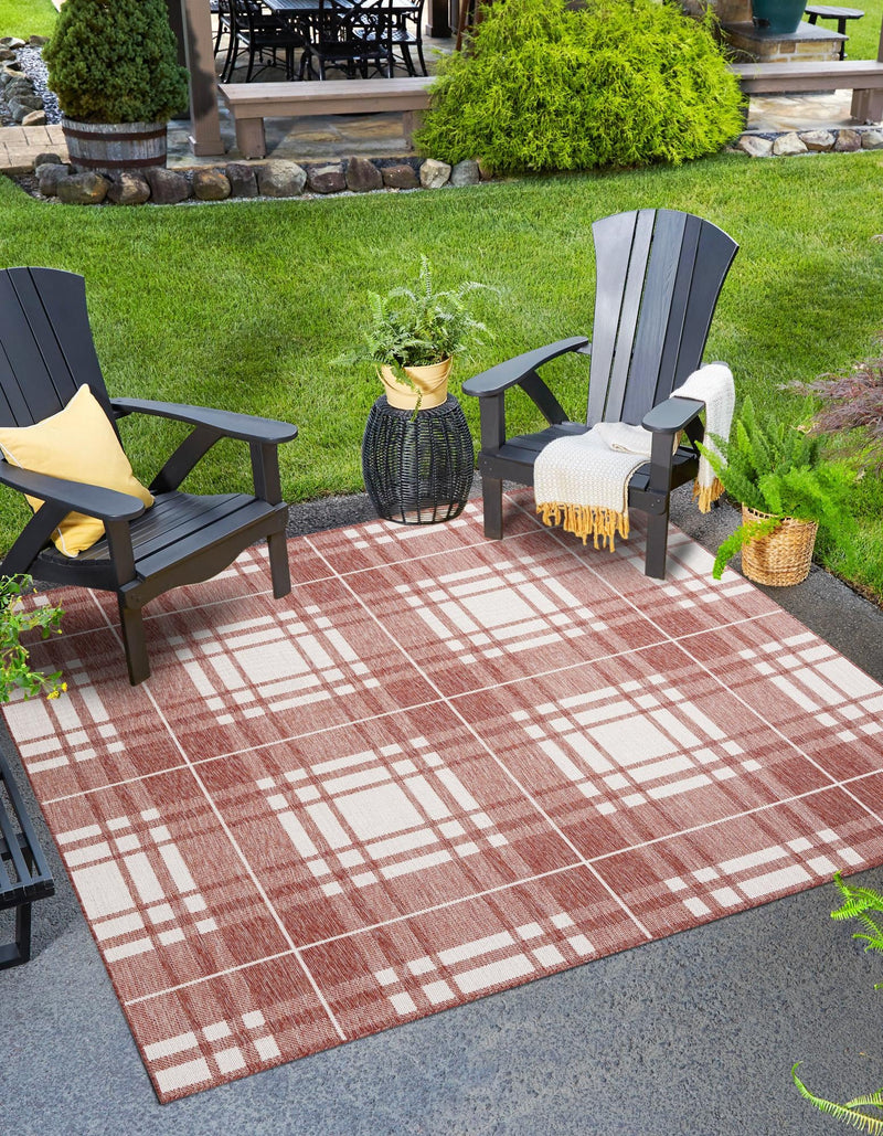 Patio Plaid Collection Area Rug - Terrace Square Red lifestyle 7