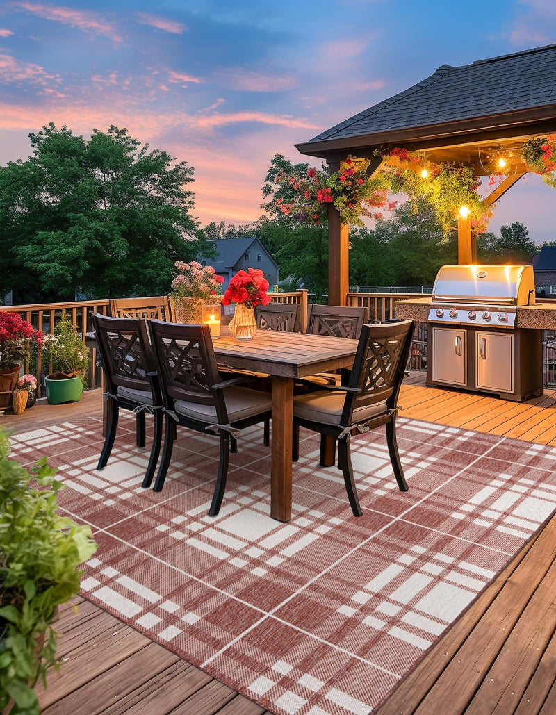 Patio Plaid Collection Area Rug - Terrace Square Red lifestyle 8