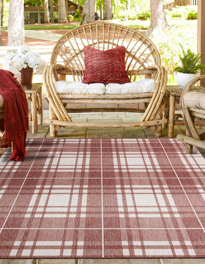 Patio Plaid Collection Area Rug - Terrace Square Red lifestyle 9