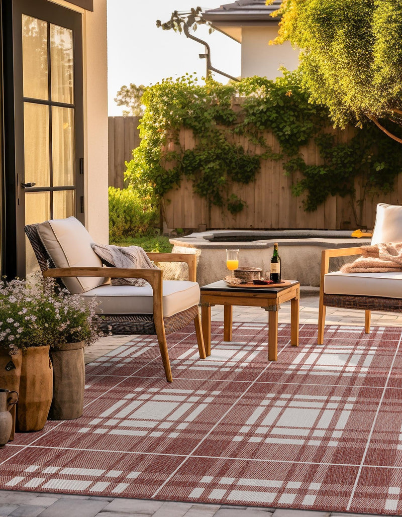 Patio Plaid Collection Area Rug - Terrace Square Red lifestyle 10