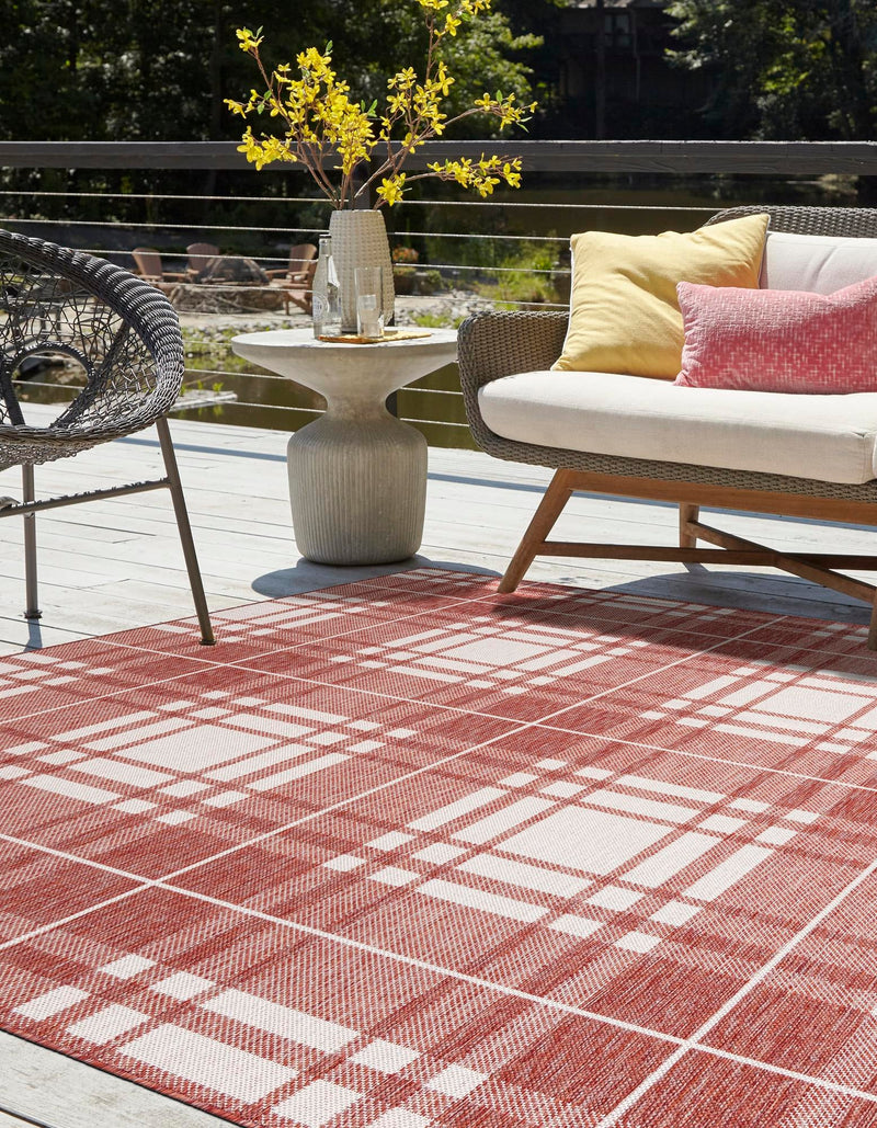 Patio Plaid Collection Area Rug - Terrace Square Red lifestyle 11