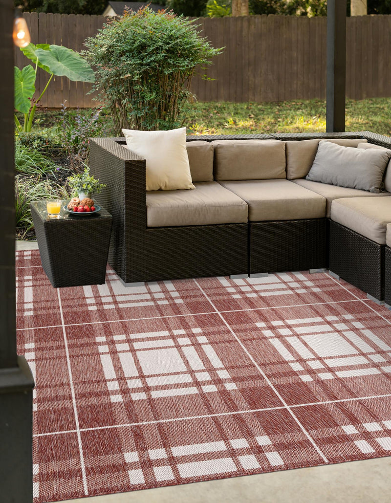 Patio Plaid Collection Area Rug - Terrace Square Red lifestyle 12