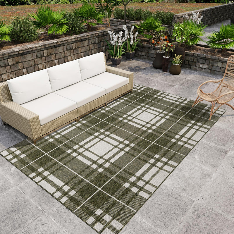 Patio Plaid Collection Area Rug - Terrace Rectangle Green lifestyle 0