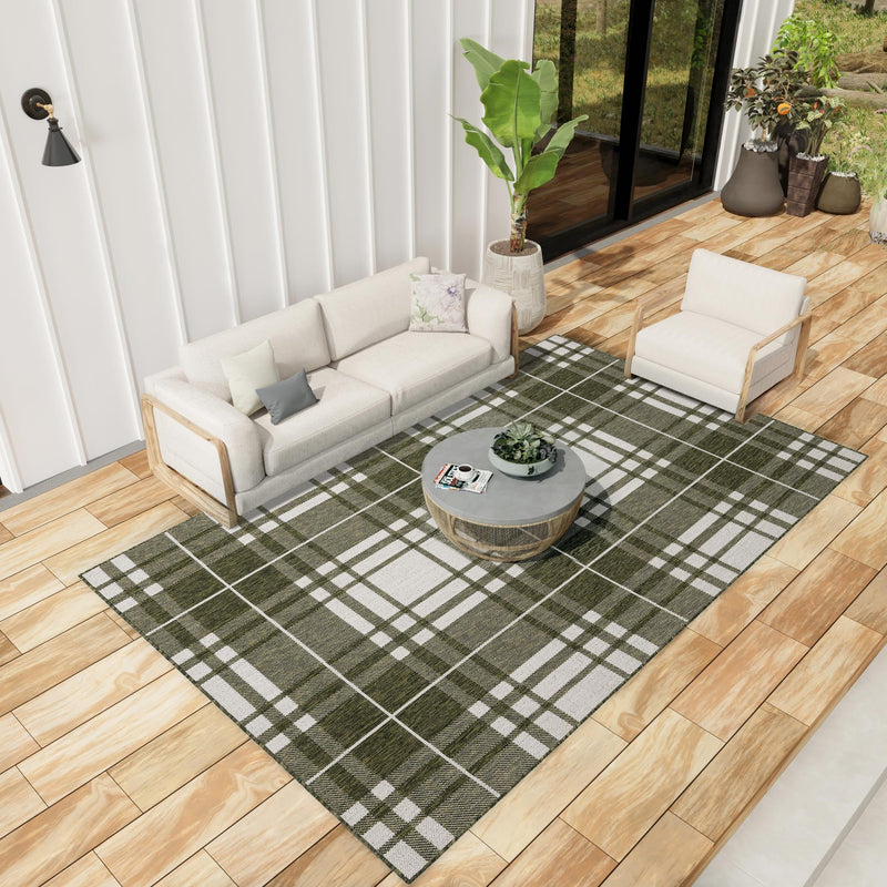 Patio Plaid Collection Area Rug - Terrace Rectangle Green lifestyle 7