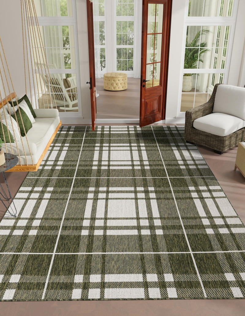 Patio Plaid Collection Area Rug - Terrace Rectangle Green lifestyle 16